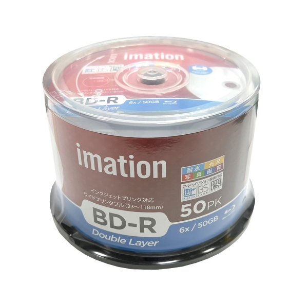 画像1: imation ＩＭ０９５   録画用耐水・光沢写真画質（ウォーターシールド）録画用ＢＤ-Ｒ DL 6倍 １スピンドル５０枚  (1)